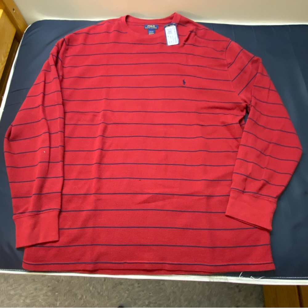 NEW Ralph Lauren Polo Long Sleeve Tee Red with Blue Thin Stripes Size 5XL